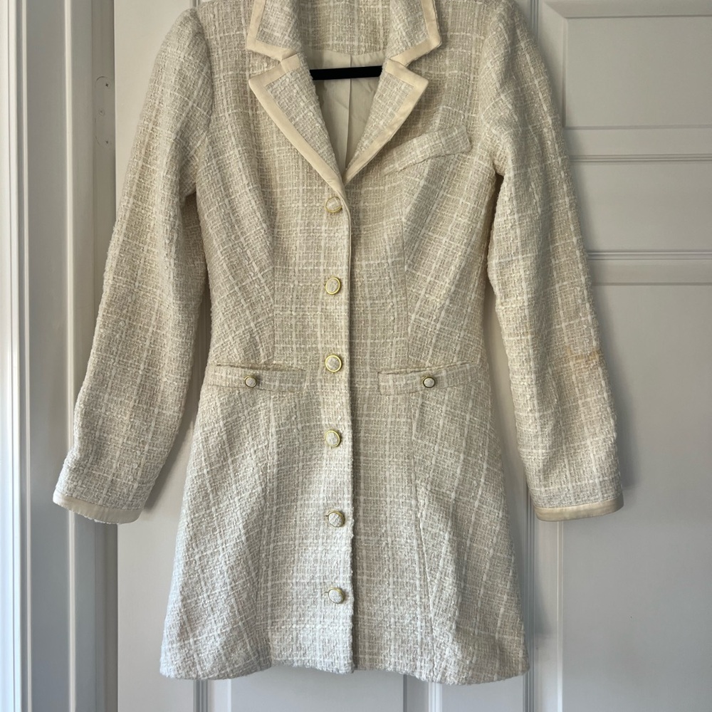 Reformation Ivory Textured Long Blazer
